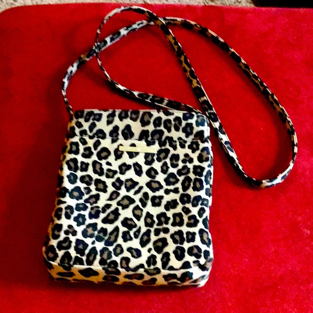 Nine West Leapord Print Nylon Crossbody Bag with Zipper and Pocket